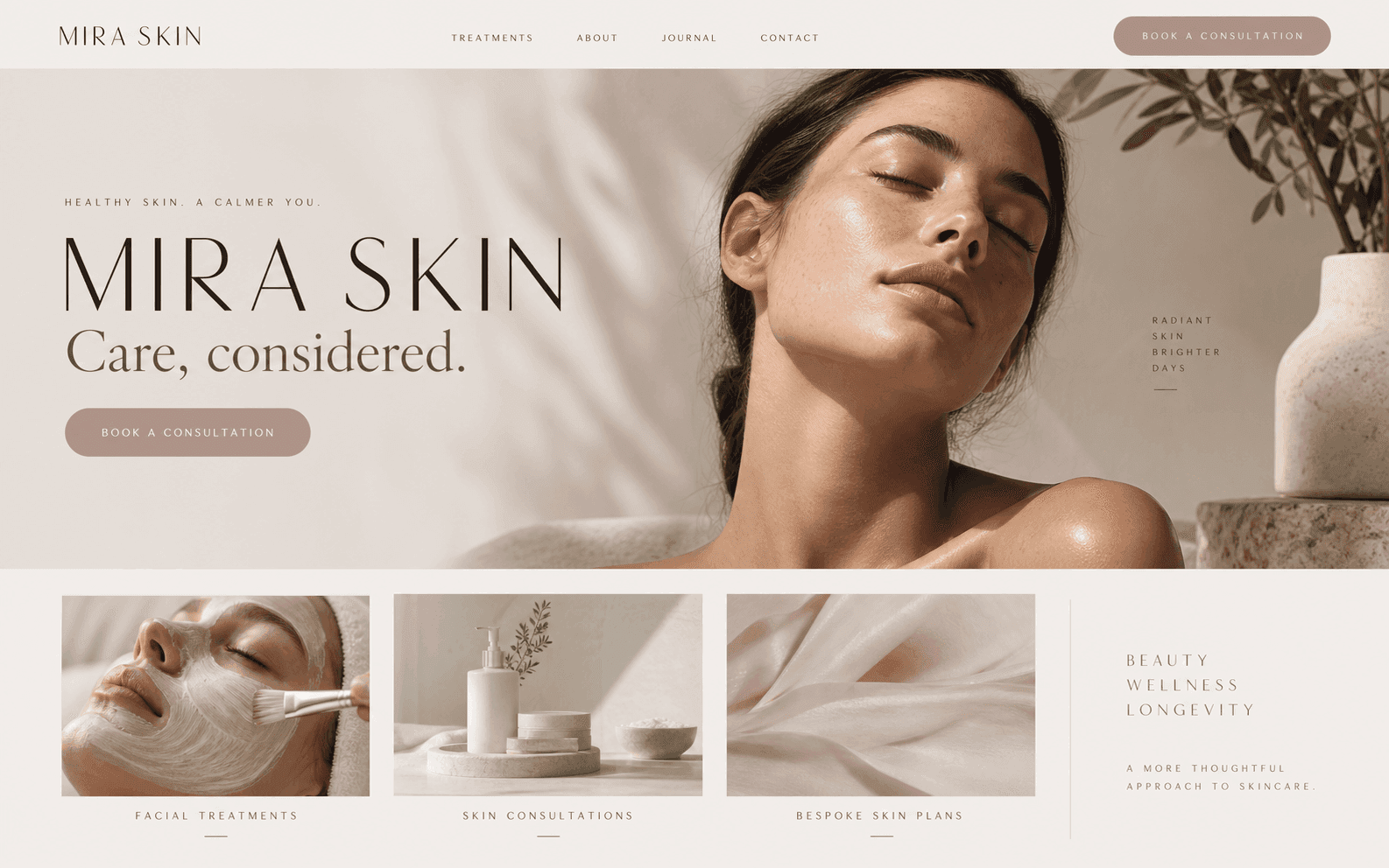 Mira Skin Beauty studio website concept