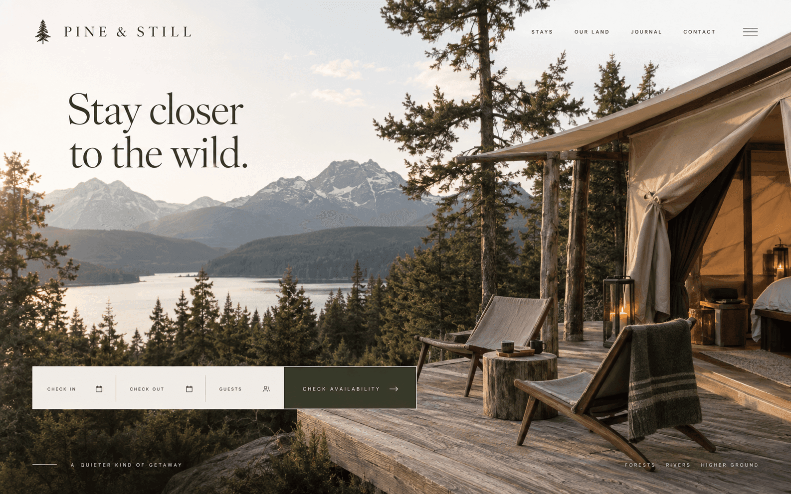 Pine & Still Camp retreat website concept