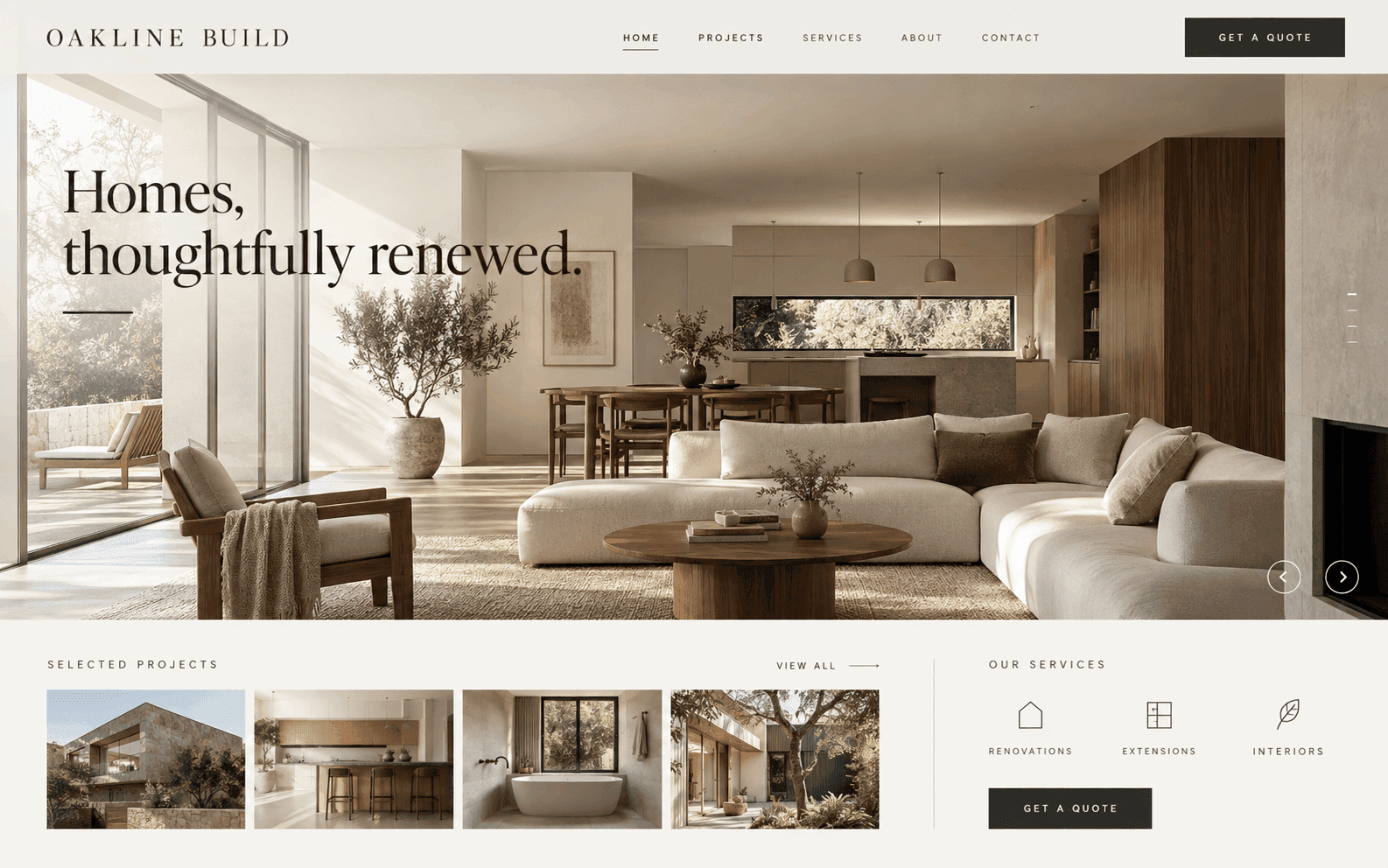 Oakline Build Home renovation website concept